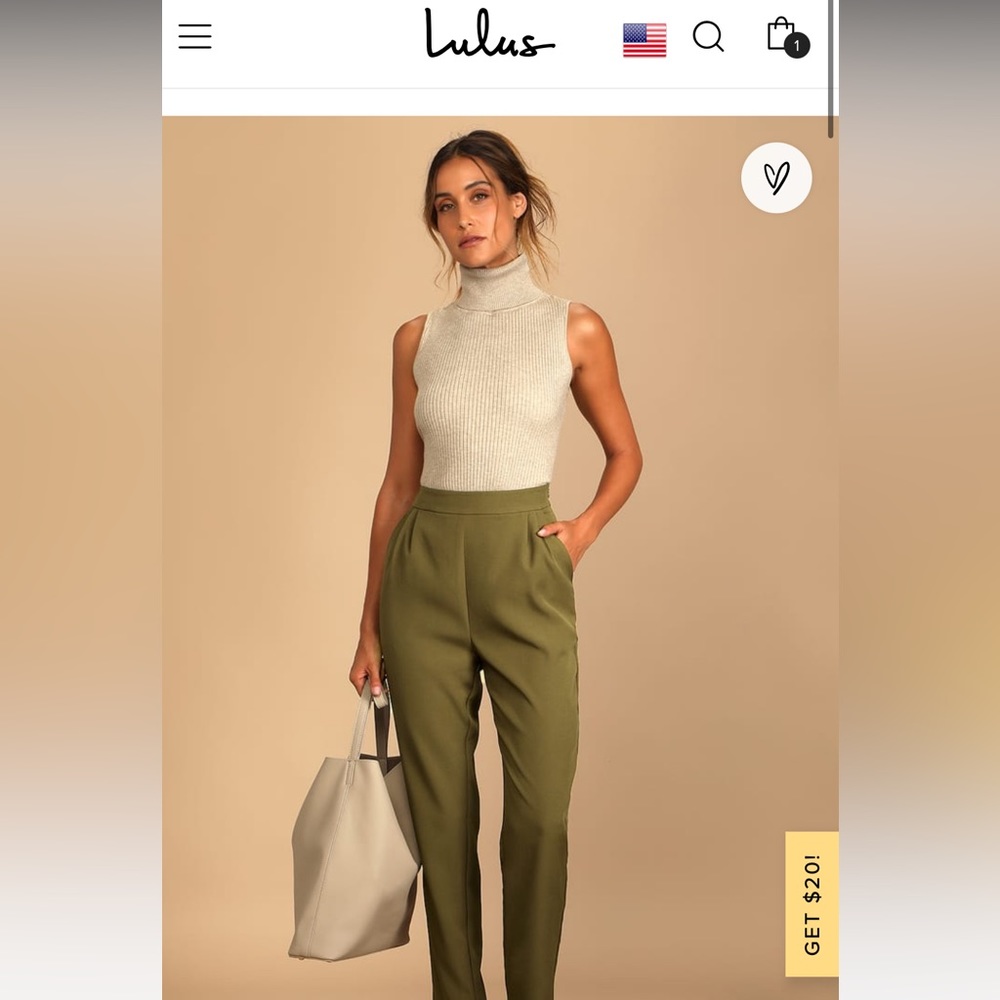Lulus Like Clockwork Olive Green Trouser Pant - Picture 1 of 4